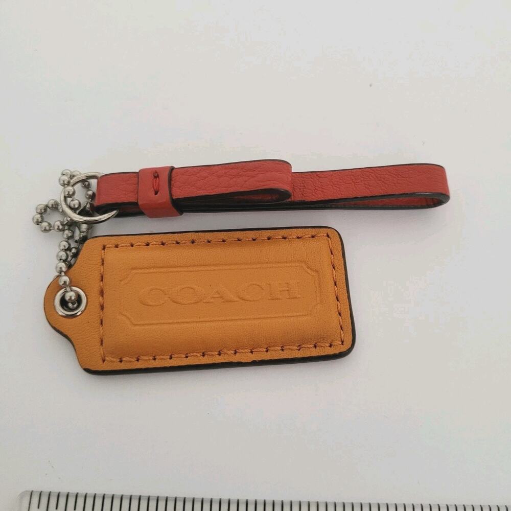 Coach Hang Tag Set‎ Orange Red Zipper Pull Leather Bag Charm Keychain Medium 2"
